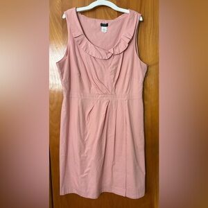 J. Crew Pink Midi Dress with Sleeveless Design Ruffle Collar & Pleats Size 14